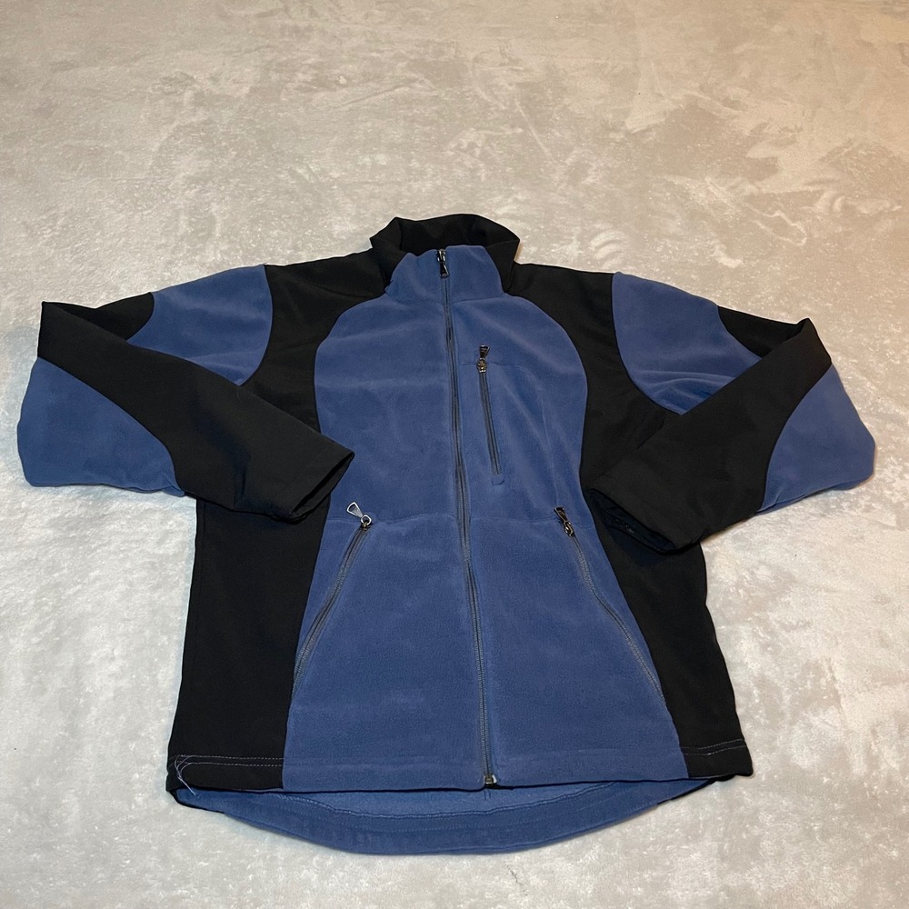 Hawke & Co Mens Blue Black Fleece Softshell Full Zip Jacket Size Medium Outdoors